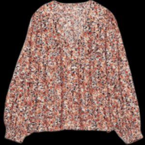 Old Navy Floral Blouse Balloon Sleeve Button V Neck